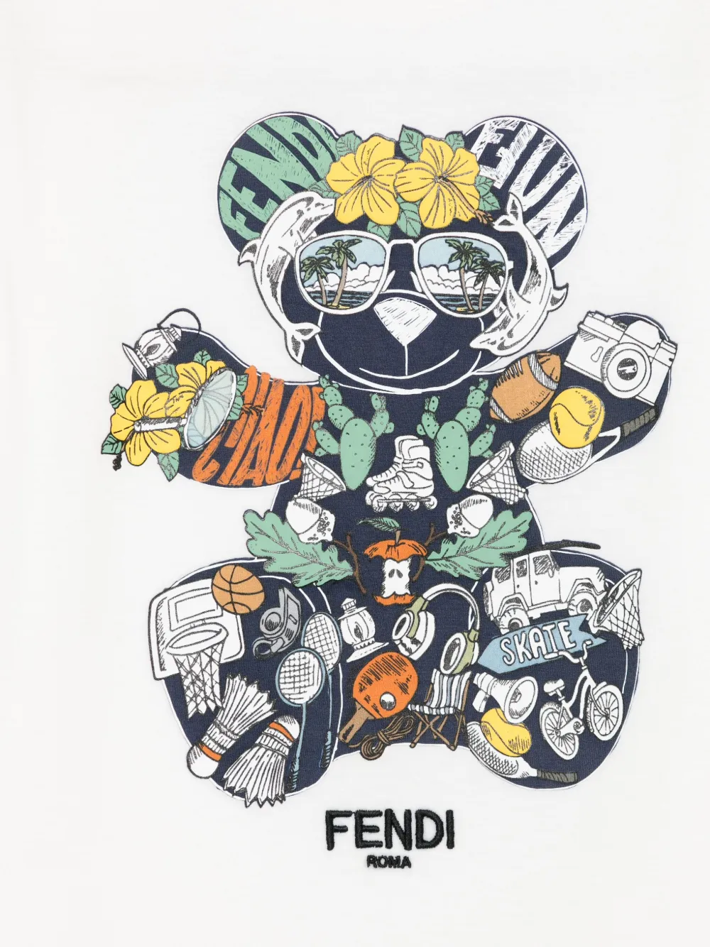 Fendi Kids crewneck bear-print T-shirt Wit