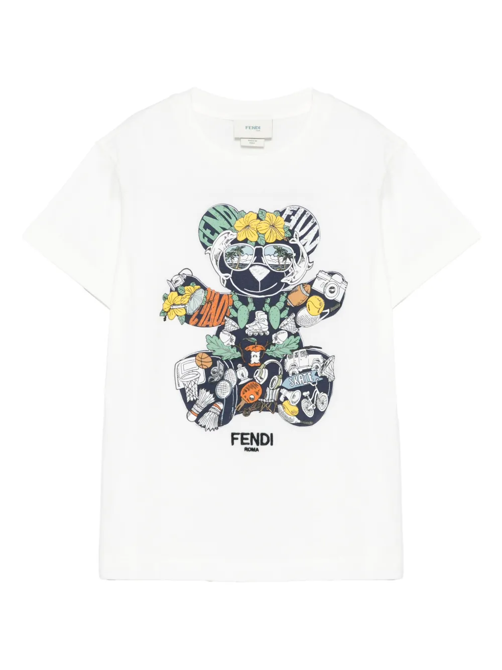 Fendi Kids T-shirt met beerprint en ronde hals Wit