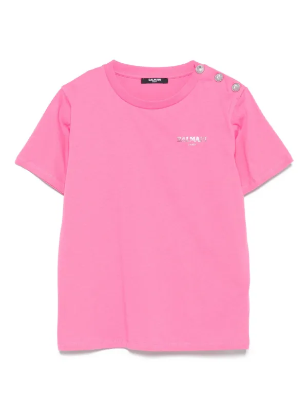 Balmain Kids embellished-button T-shirt Pink FARFETCH TR