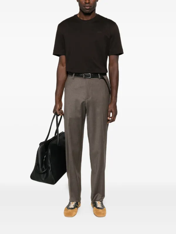 Zegna embroidered-logo T-shirt | Brown | FARFETCH JO