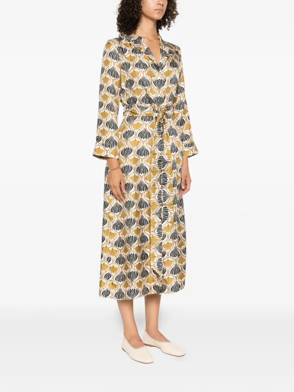 Max Mara Zijden jurk met ceintuur Beige