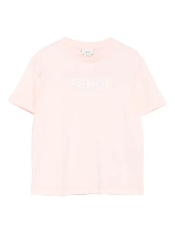 Fendi Kids Embroidered crew-neck T-shirt Pink FARFETCH IN
