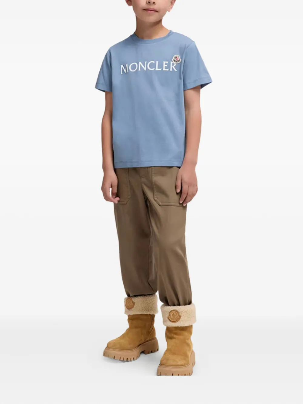 Moncler Enfant logo-patch cotton T-shirt Blauw