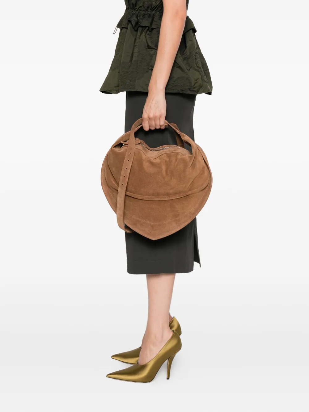 Federico Cina Tortellino Suede Shoulder Bag In Brown