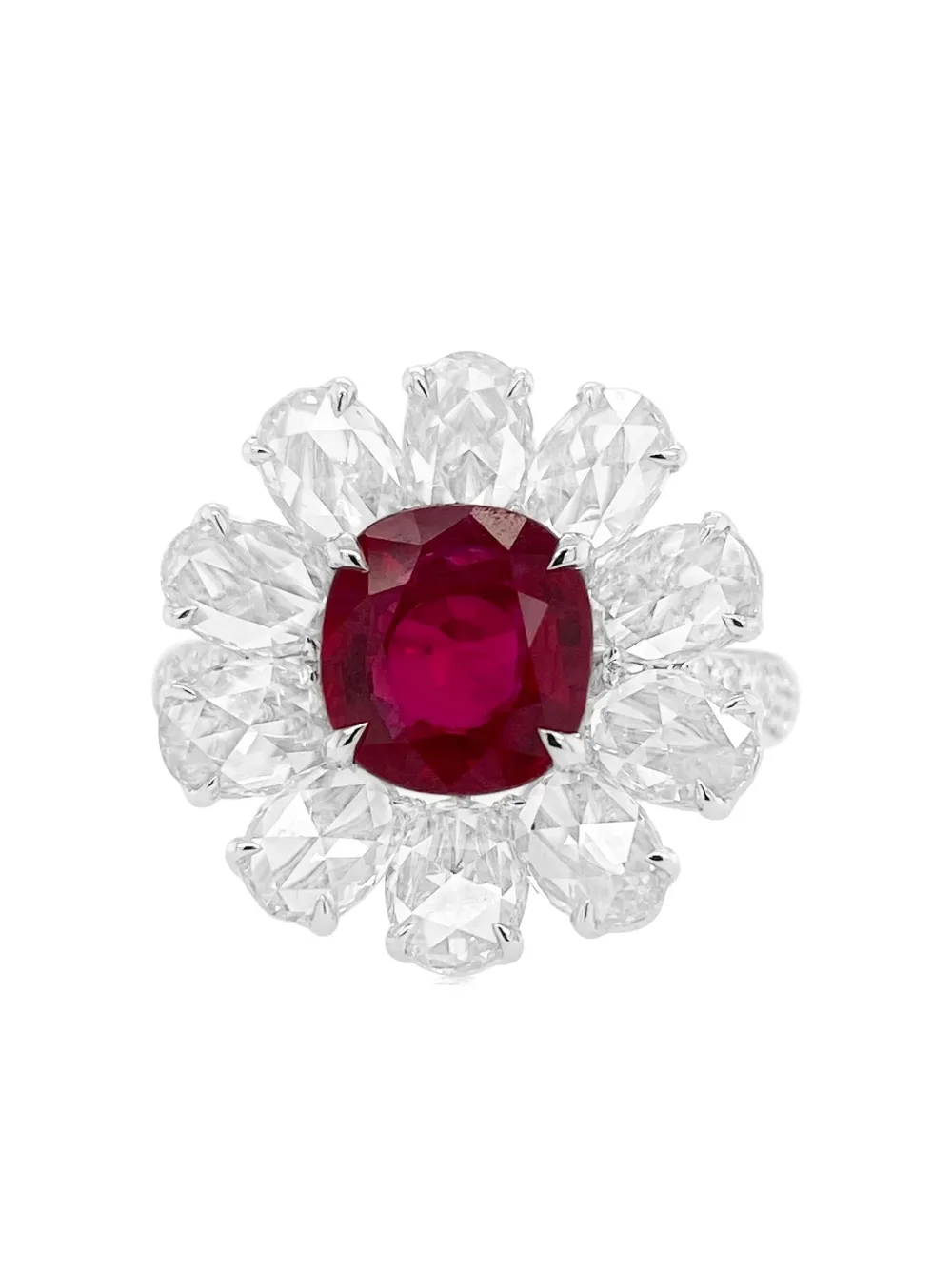 HYT Jewelry 18K white gold ruby and diamond floral ring - シルバートーン HYT Jewelry 18K white gold ruby and diamond floral ring - シルバートーン