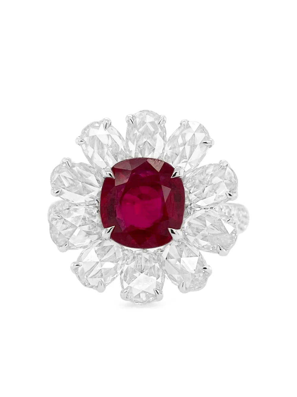 18K white gold ruby and diamond floral ring