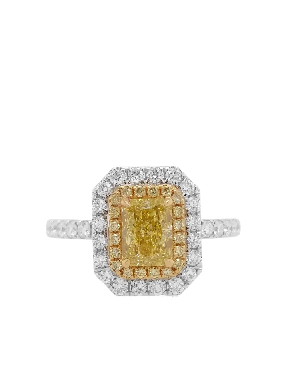 HYT Jewelry 18K white gold yellow diamond halo ring - シルバートーン HYT Jewelry 18K white gold yellow diamond halo ring - シルバートーン