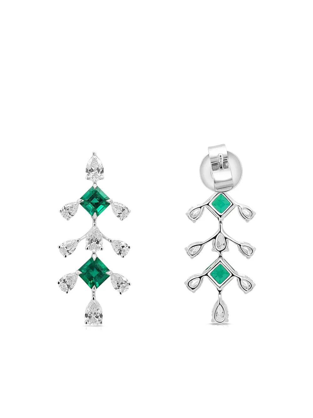 18K white gold emerald and diamond earrings