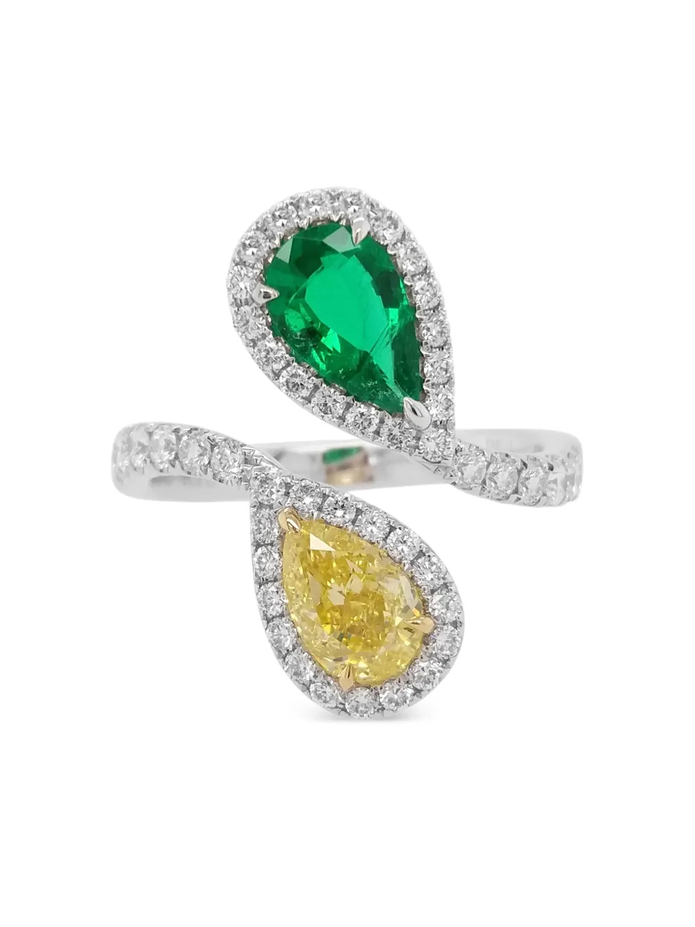 HYT Jewelry エメラルド&ダイヤモンド リング 18Kホワイトゴールド - シルバートーン HYT Jewelry エメラルド&ダイヤモンド リング 18Kホワイトゴールド - シルバートーン