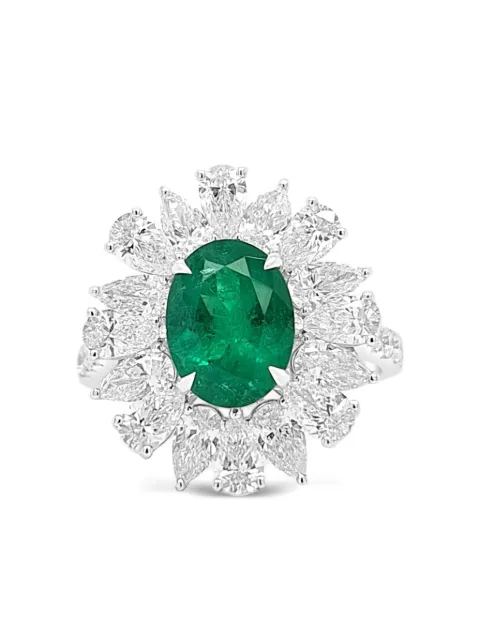 HYT Jewelry 18K white gold emerald and diamond ring