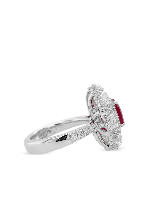 HYT Jewelry 18K White Gold Ruby And Diamond Ring Silver