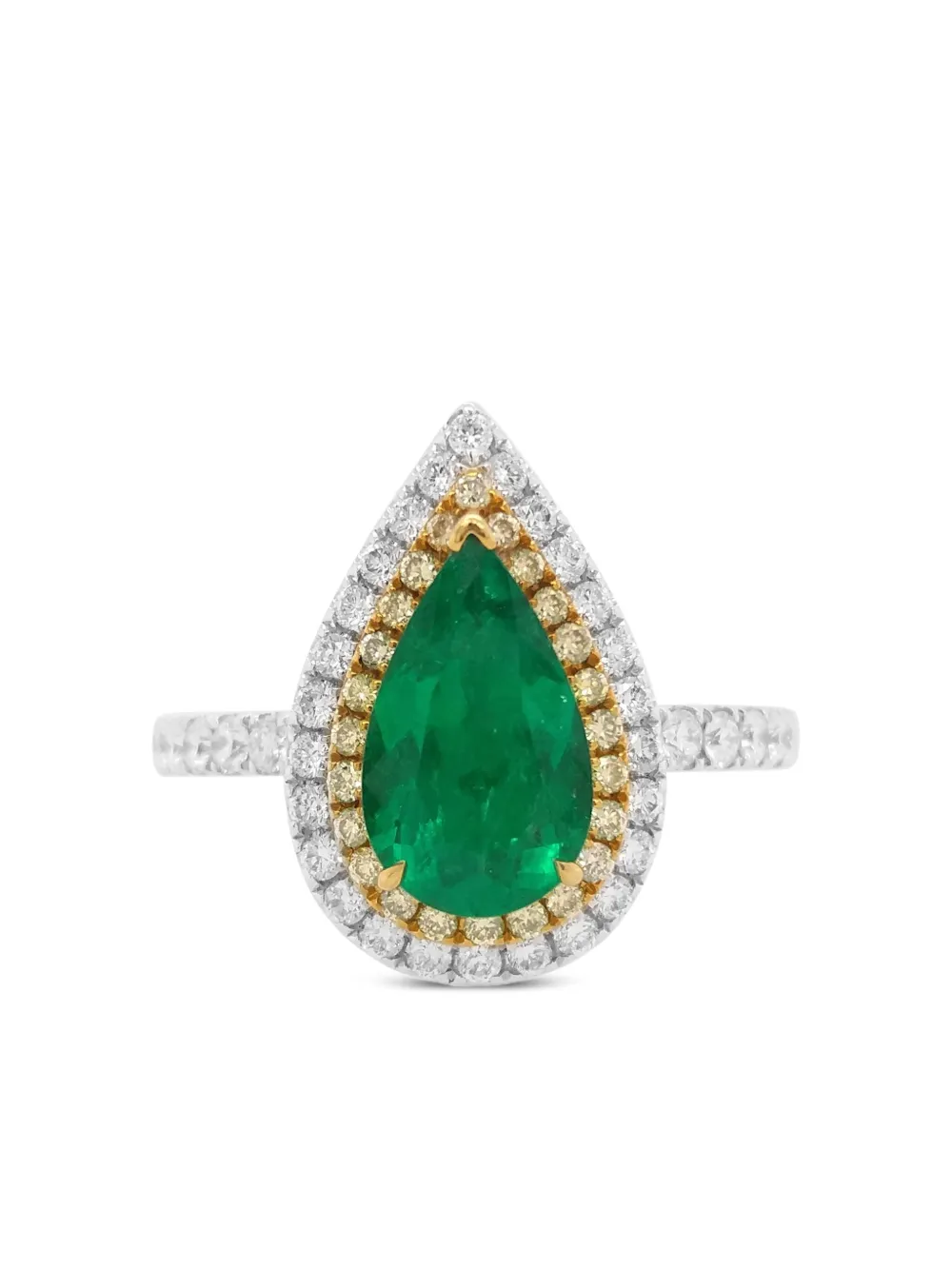 HYT Jewelry エメラルド&ダイヤモンド リング 18Kホワイトゴールド - シルバートーン HYT Jewelry エメラルド&ダイヤモンド リング 18Kホワイトゴールド - シルバートーン