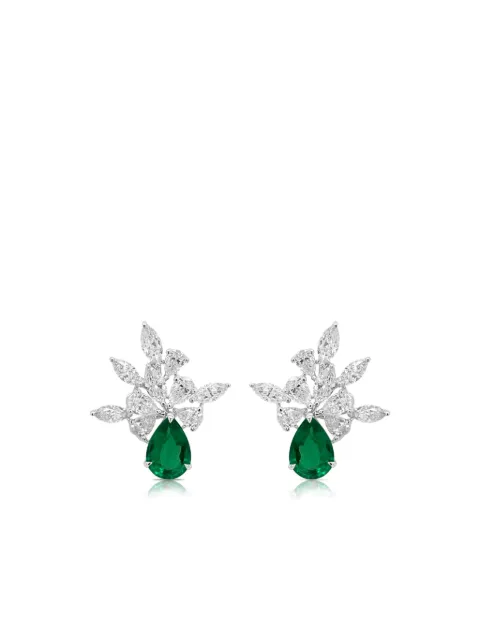 HYT Jewelry 18K white gold emerald and diamond earrings