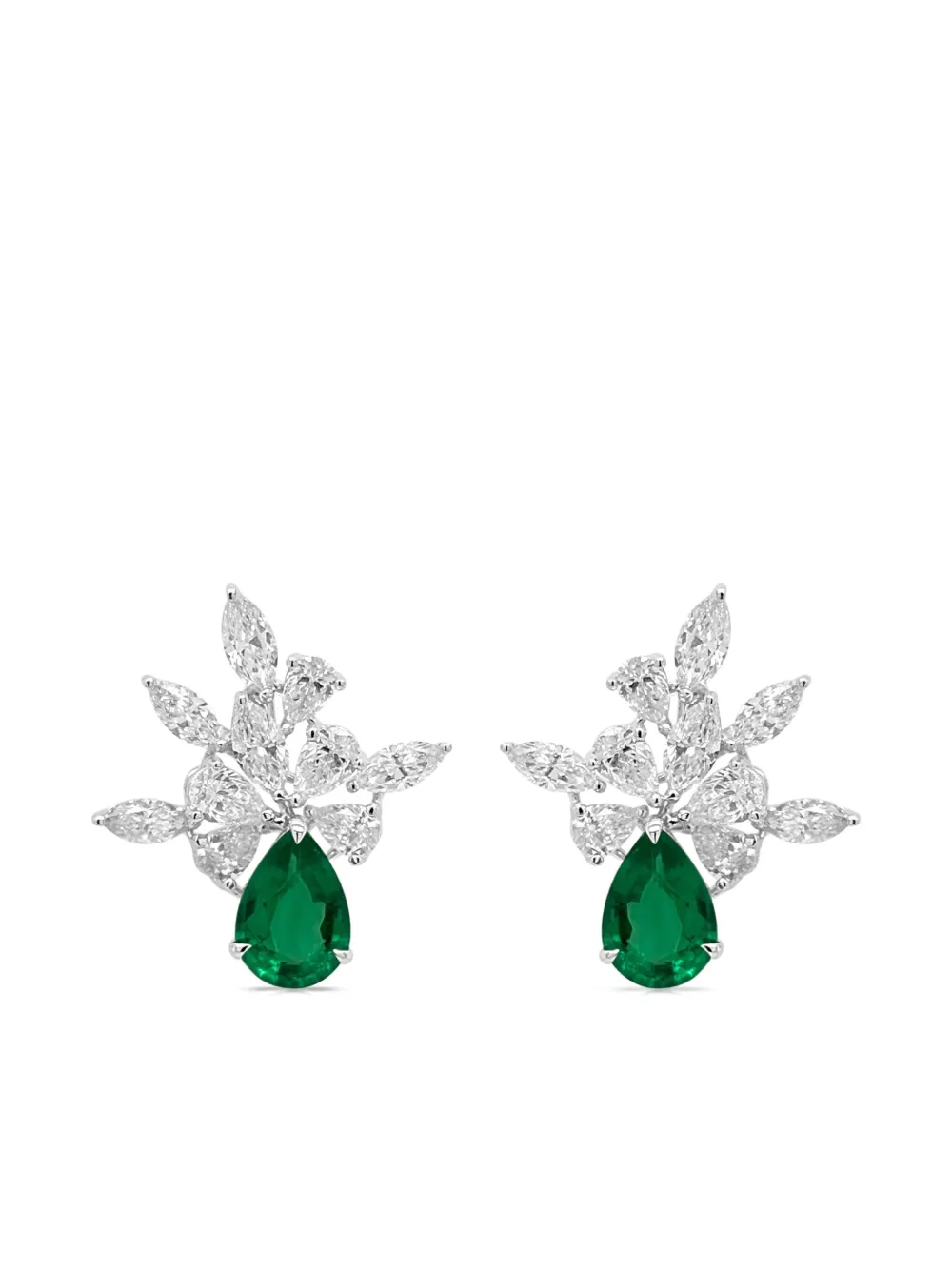 HYT Jewelry 18K white gold emerald and diamond earrings | Silver | Image 1