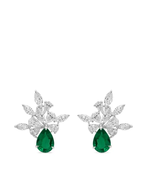 HYT Jewelry 18K white gold emerald and diamond earrings