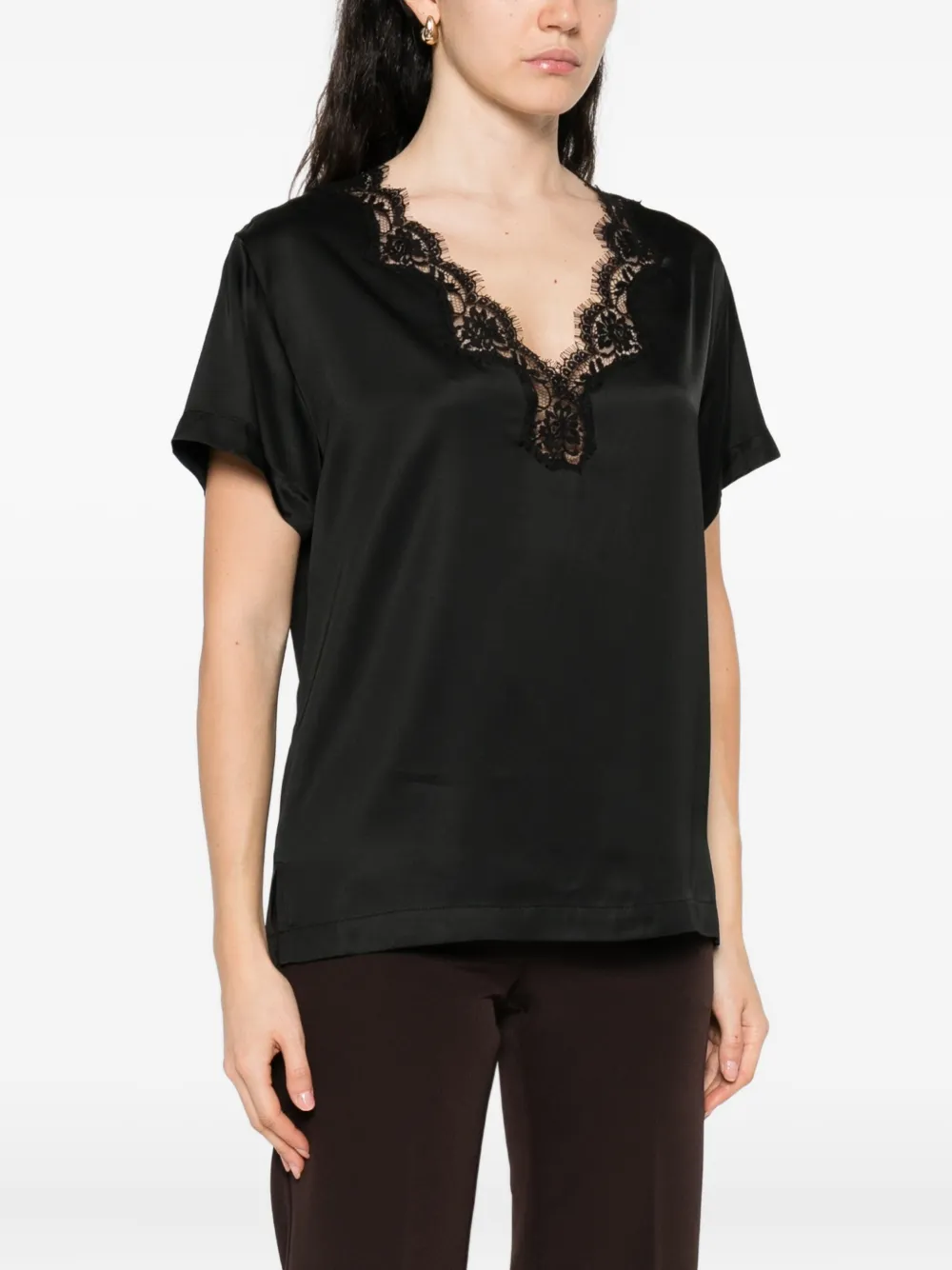 ERMANNO FIRENZE Blouse met kanten detail Zwart