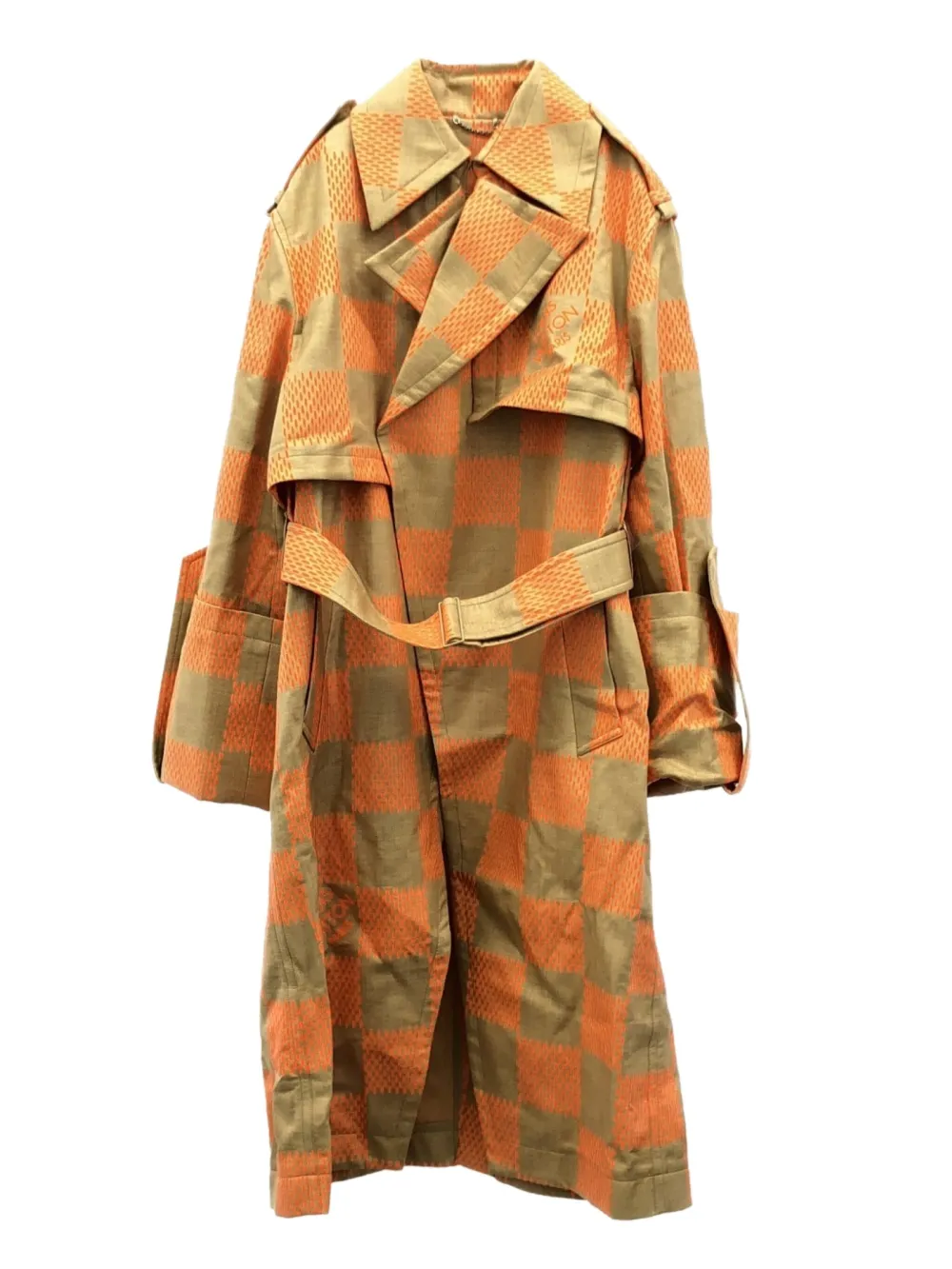 Pre-owned Louis Vuitton 2010s Check-pattern Coat In Orange
