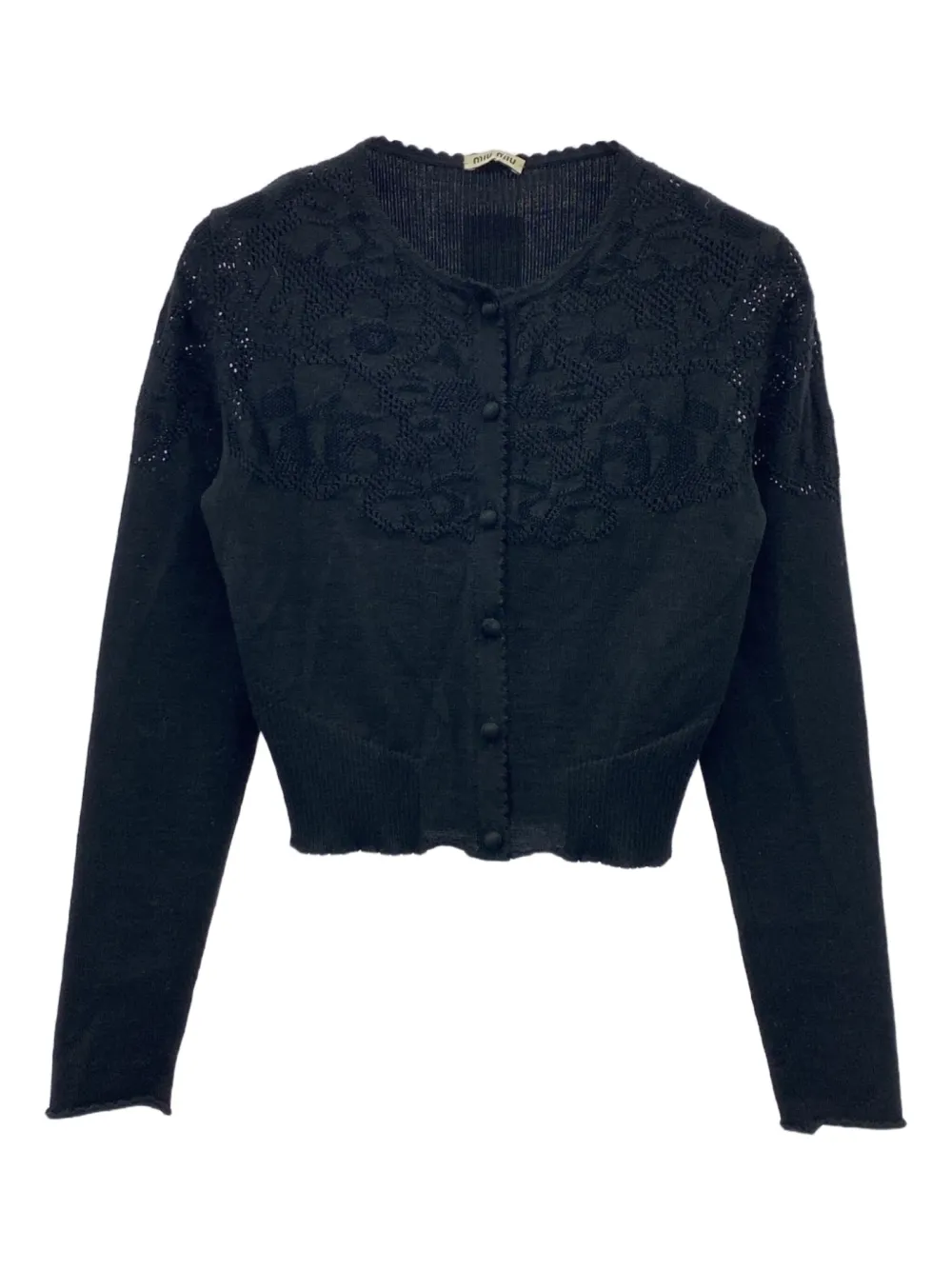 Pre-owned Miu Miu 2000s Embroidered Cardigan In Black