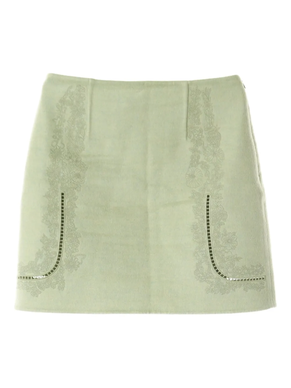 Pre-owned Hermes 2010s Floral-embroidery Cashmere Skirt In Green