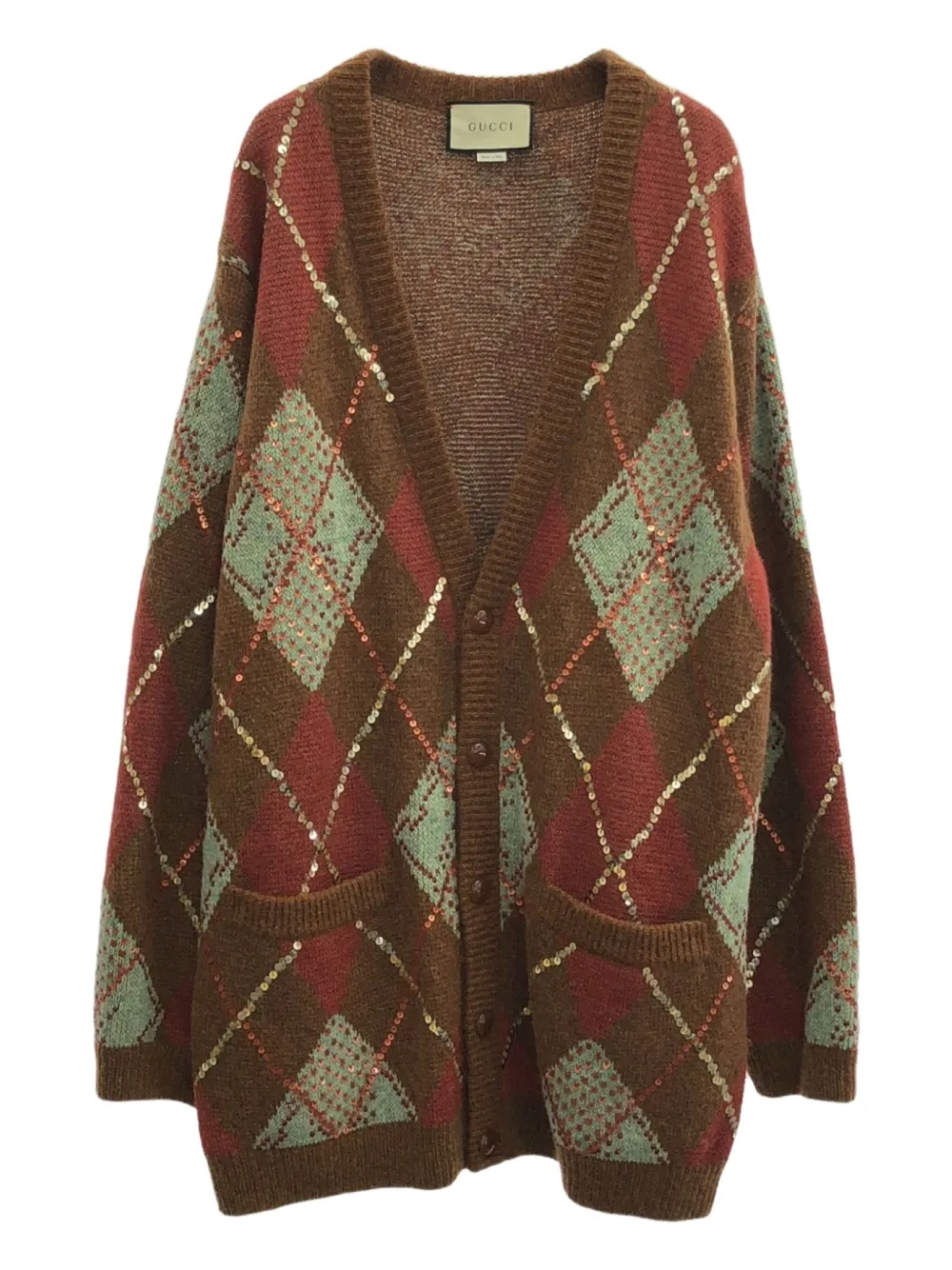 Pre-owned Gucci 2010s Sequin-embellished Wool Cardigan In Brown
