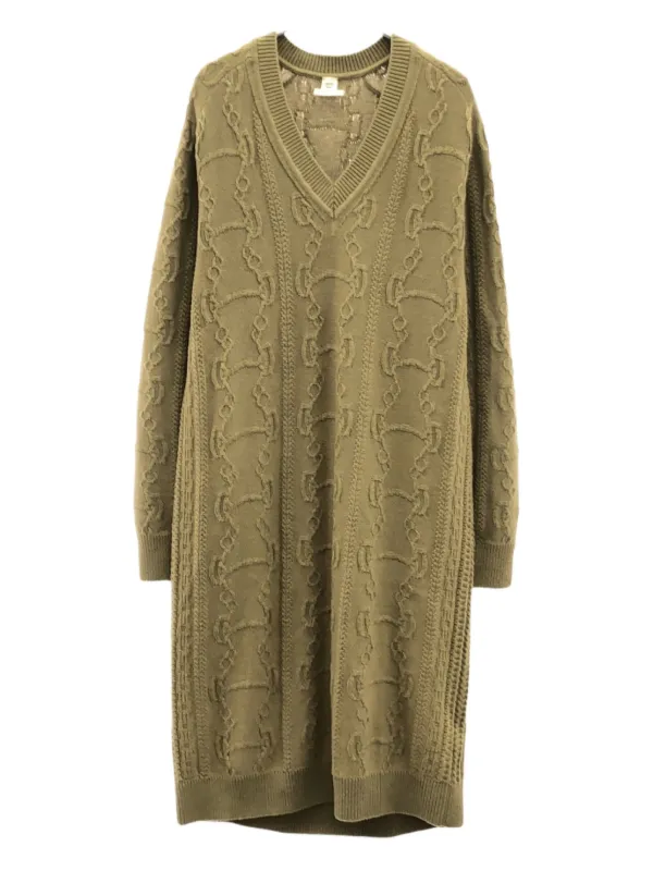 Herms Pre-Owned 2010s cable-knit wool-cashmere Dress | Brown | FARFETCH