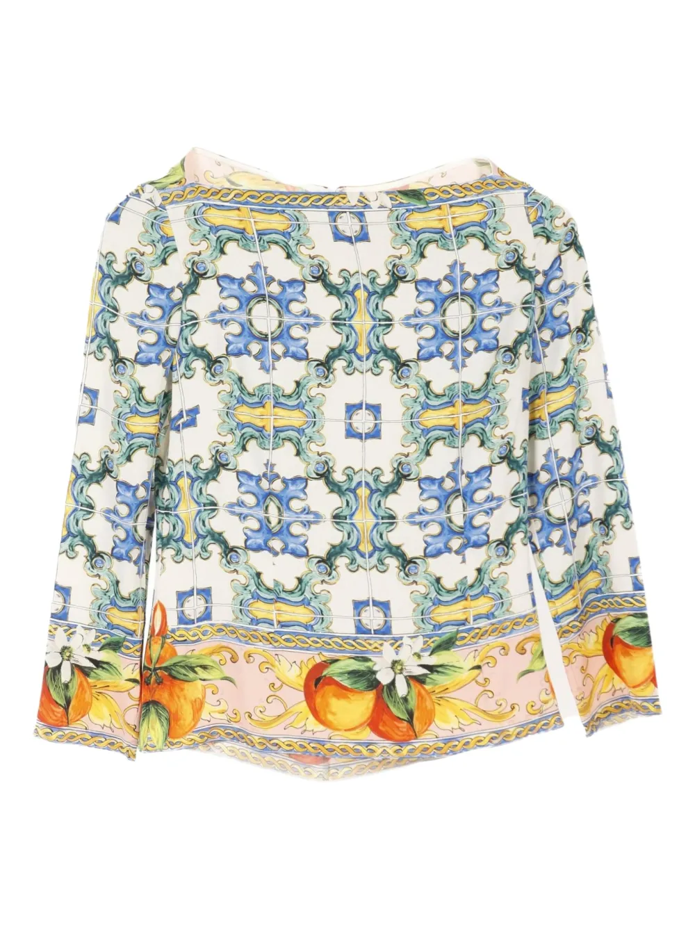 Pre-owned Dolce & Gabbana 2010s Mallorca-print Silk Blouse In Neutral