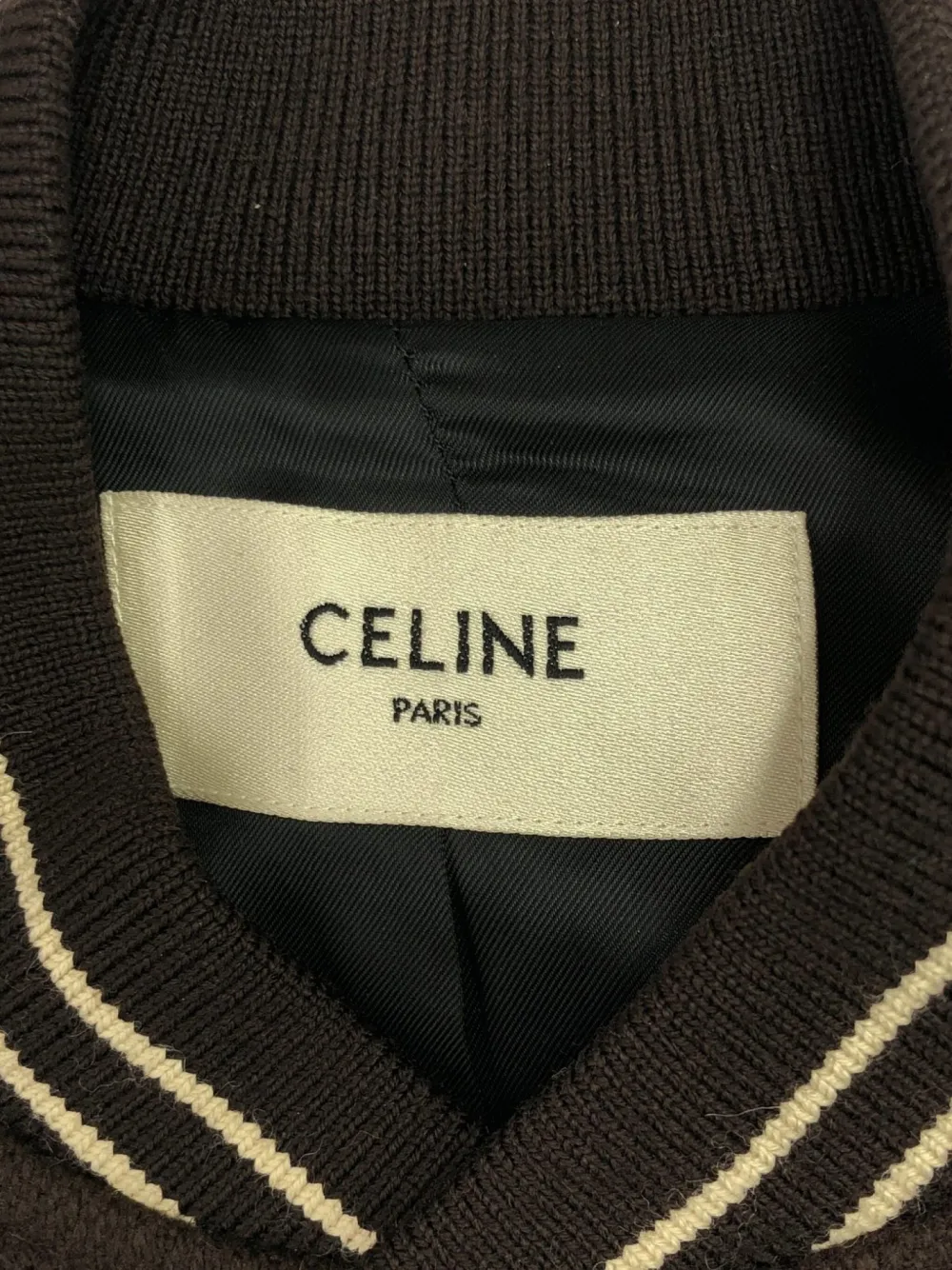 Pre-owned Celine 2010s Logo-embroidered Wool Bomber Jacket In Brown