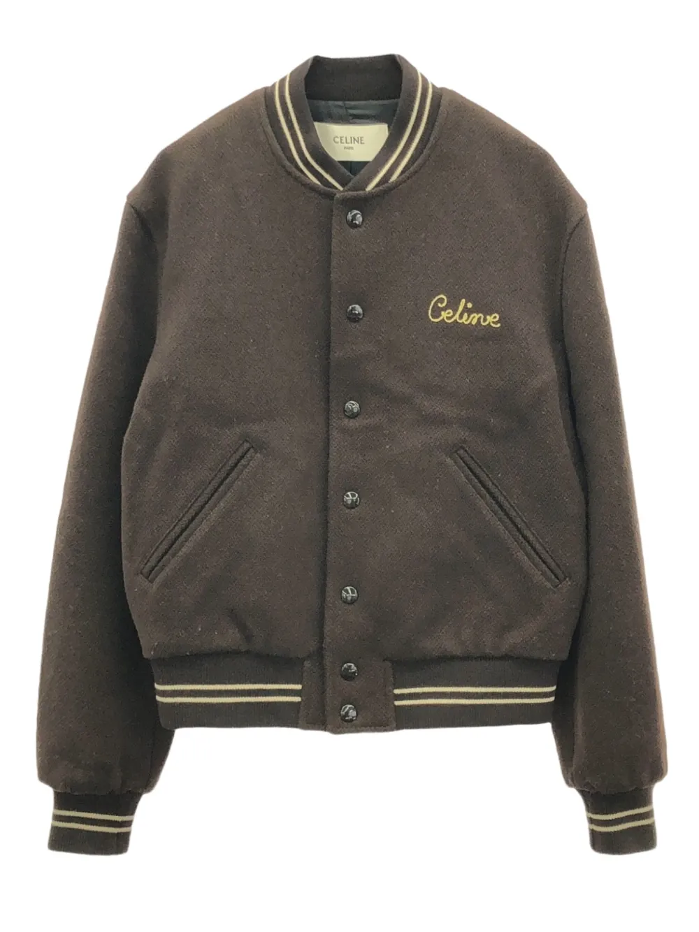 Pre-owned Celine 2010s Logo-embroidered Wool Bomber Jacket In Brown