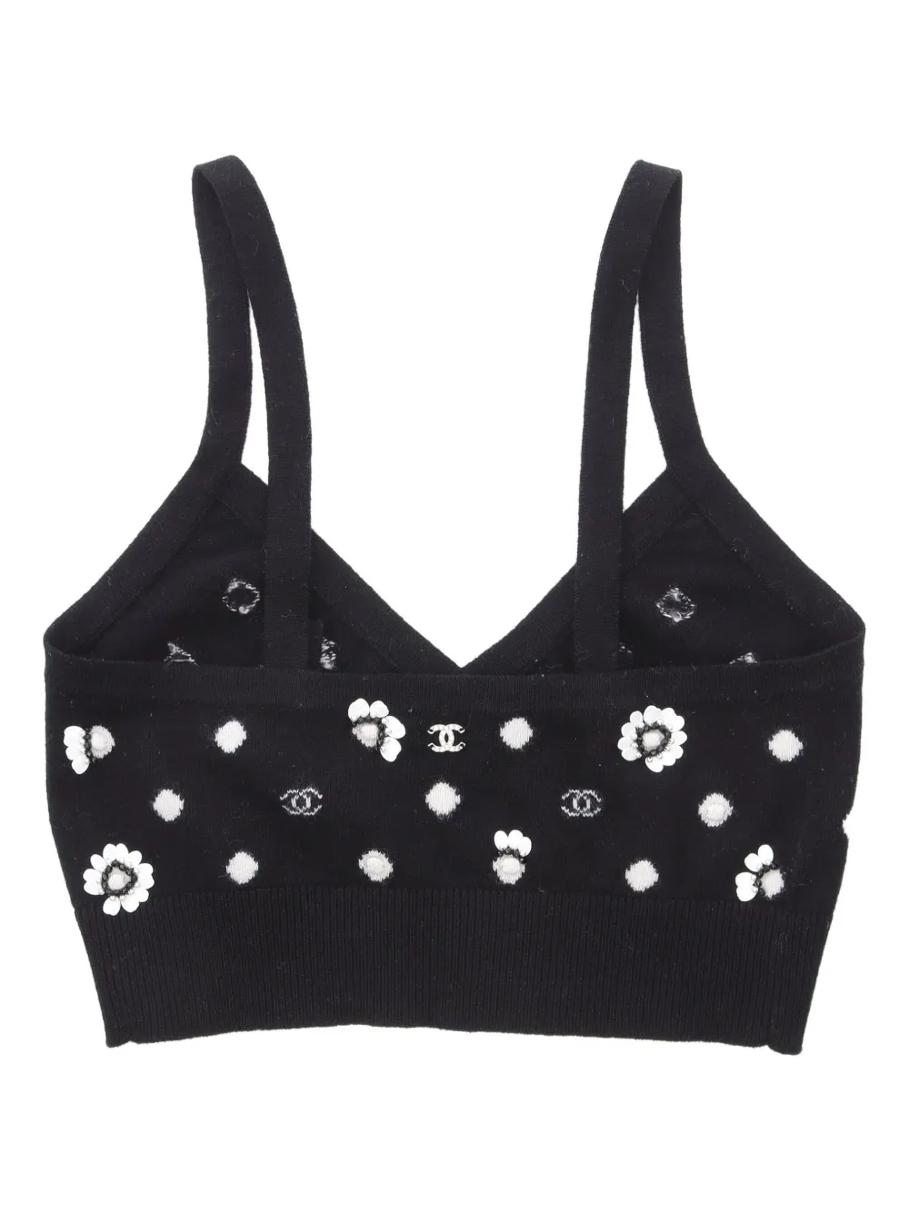 Pre-owned Chanel 1986-1988 Flower-embellishment Cashmere Top In Black