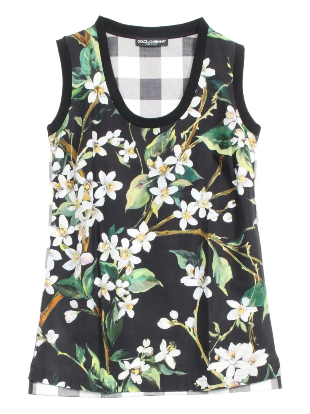 Pre-owned Dolce & Gabbana 2010s Floral-print Check-pattern Cotton Top In Black