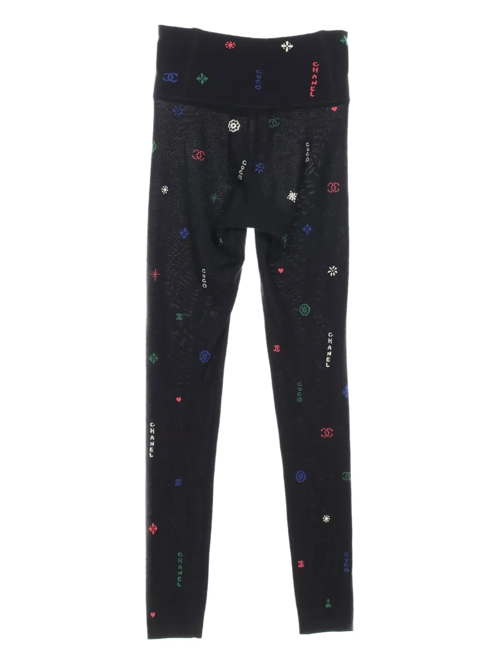 Pre-owned Chanel 1986-1988 Coco-mark Camellia Leggings In Black