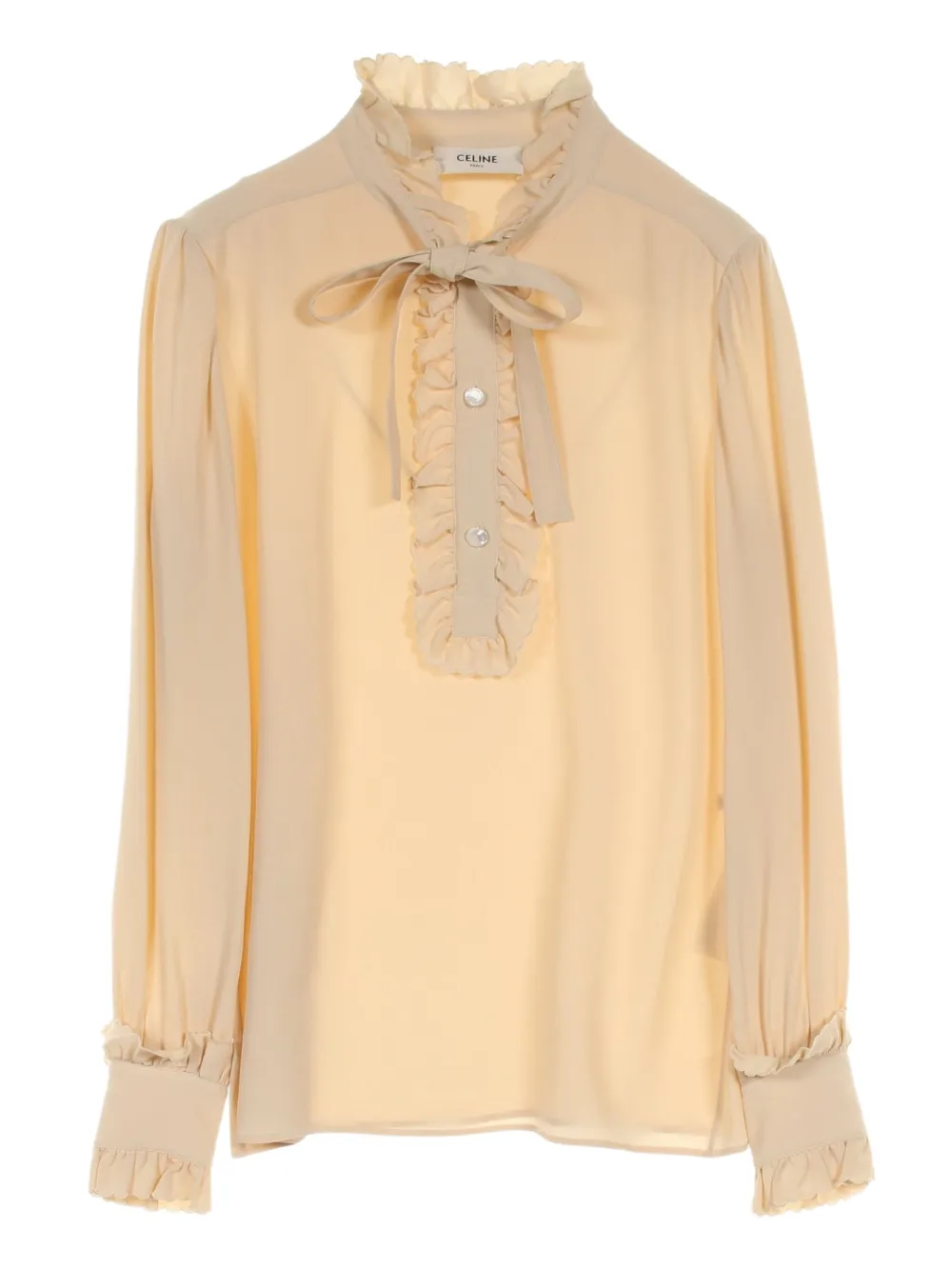 Pre-owned Celine 2010s Frill Ribbon Blouse In Neutral