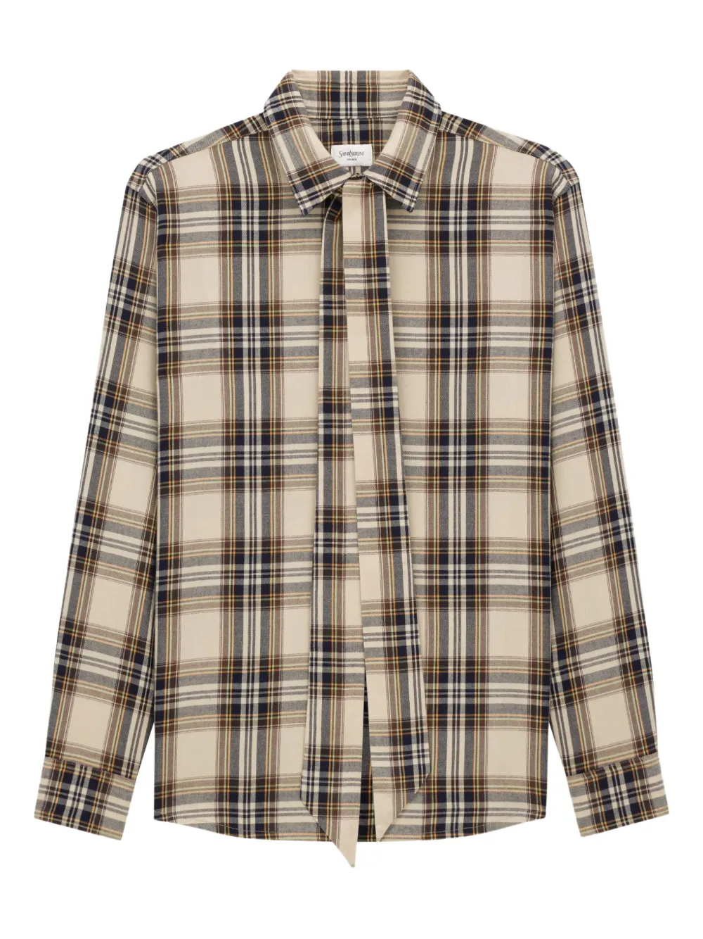 Saint Laurent bow-tie checked shirt Beige