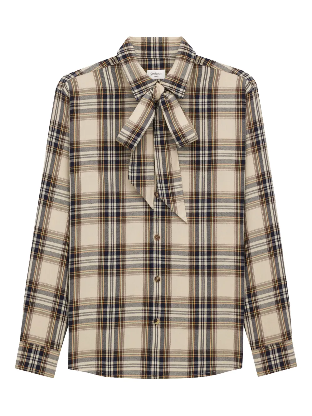 Saint Laurent bow-tie checked shirt Beige