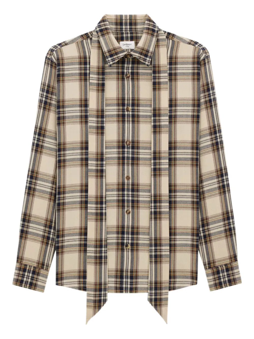 Saint Laurent bow-tie checked shirt Beige