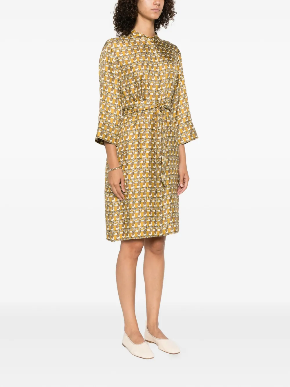 Max Mara Zijden jurk met toekan-print Beige