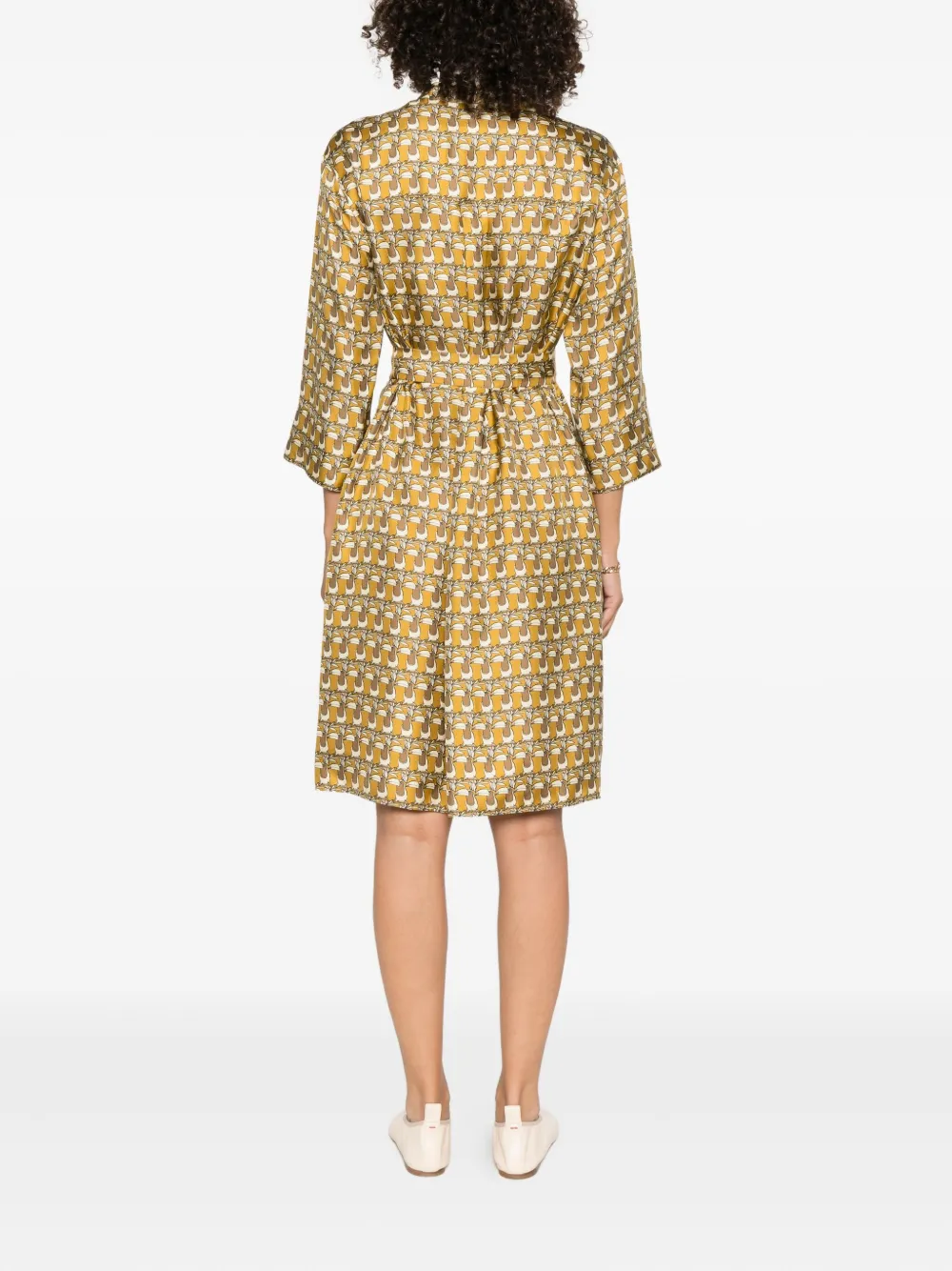 Max Mara Zijden jurk met toekan-print Beige