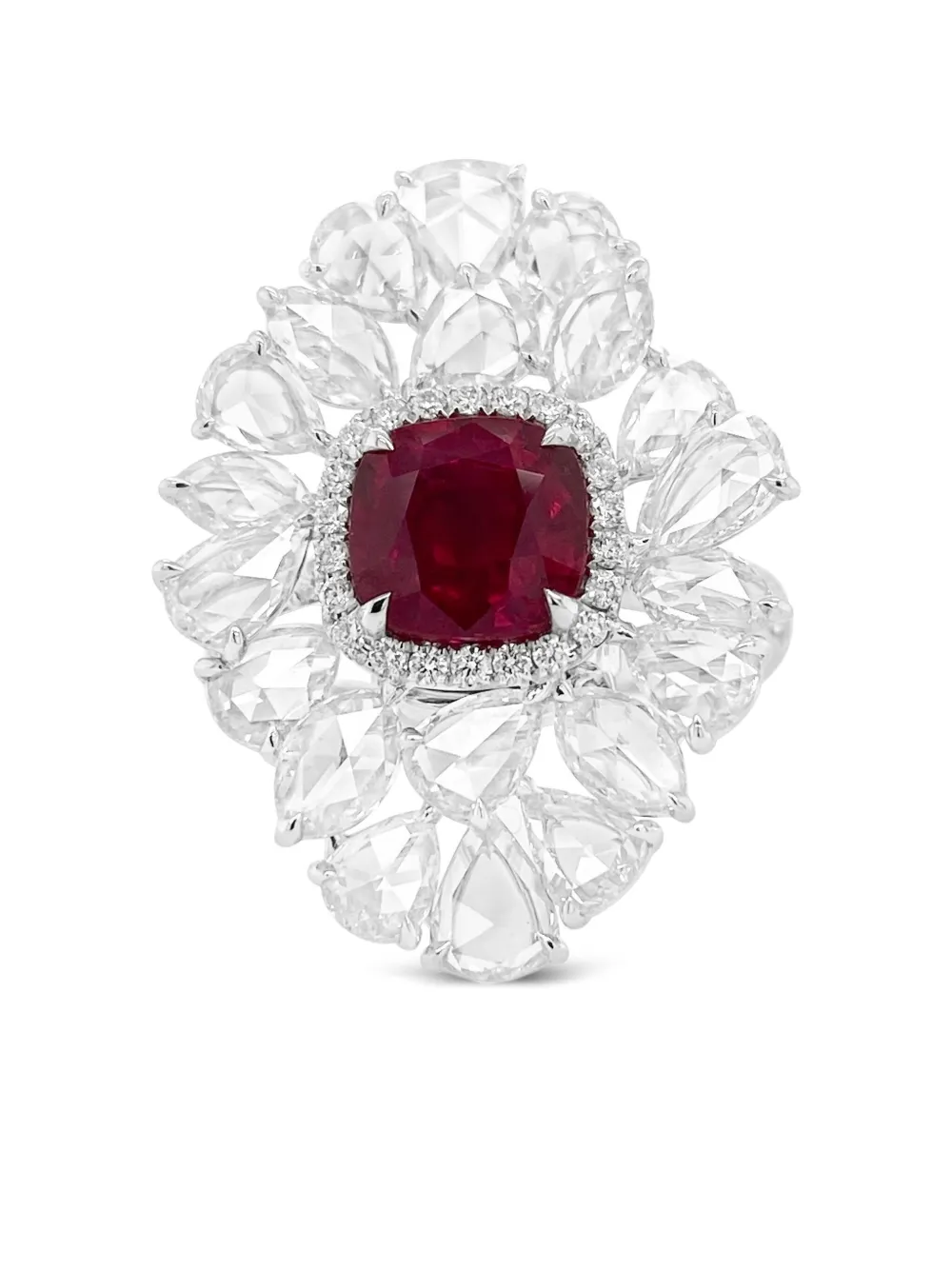 HYT Jewelry ダイヤモンド&ルビー リング 18Kホワイトゴールド - シルバートーン HYT Jewelry ダイヤモンド&ルビー リング 18Kホワイトゴールド - シルバートーン