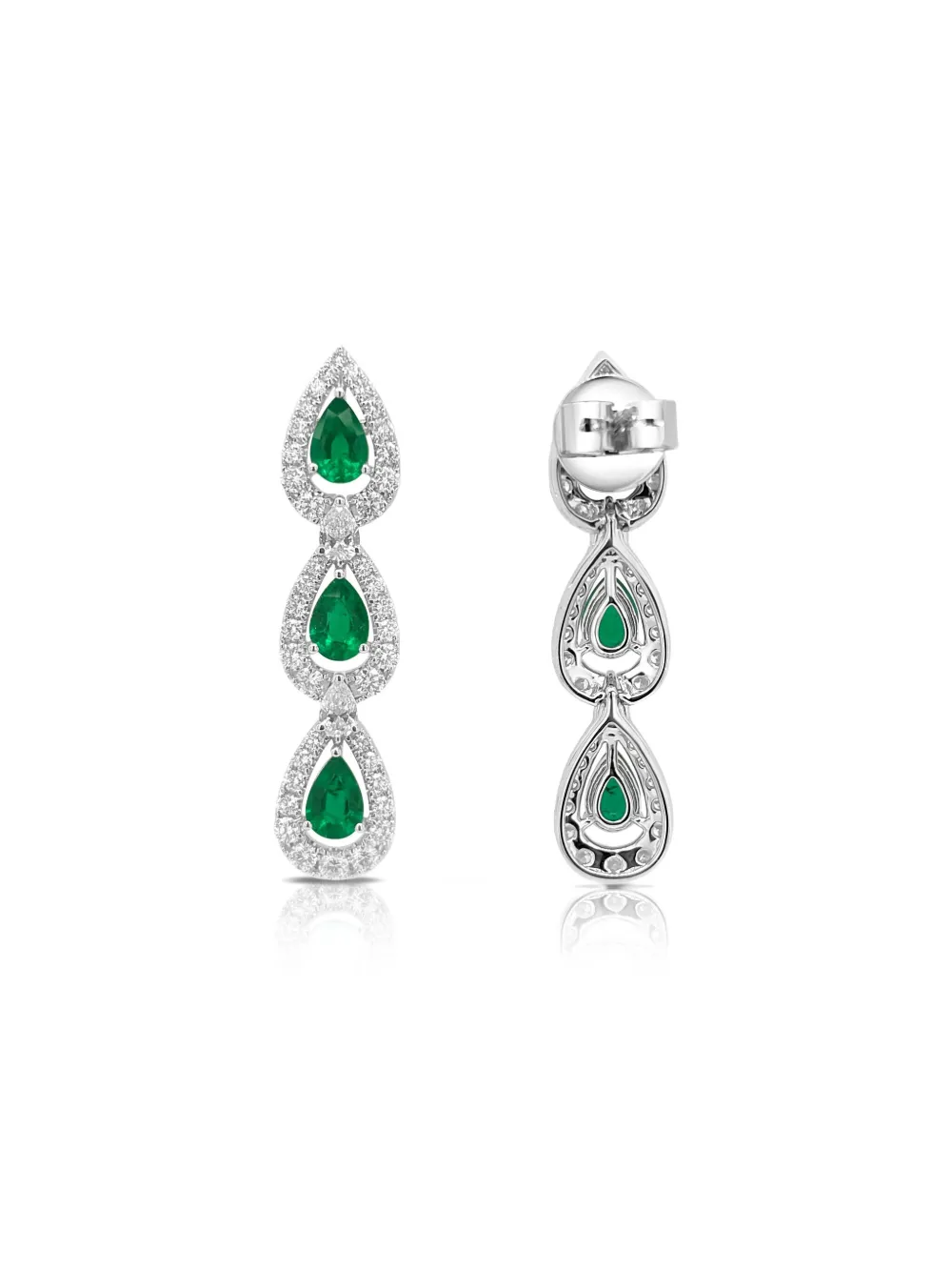 HYT Jewelry 18K white gold emerald and diamond dangling earrings - Argento
