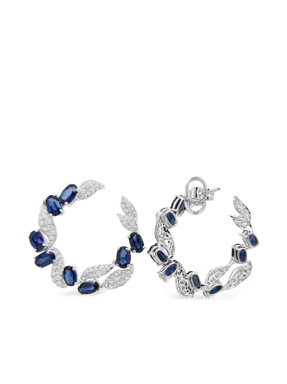 18K white gold sapphire and diamond hoop earrings