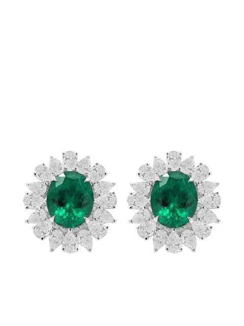 HYT Jewelry 18K white gold emerald and diamond earrings