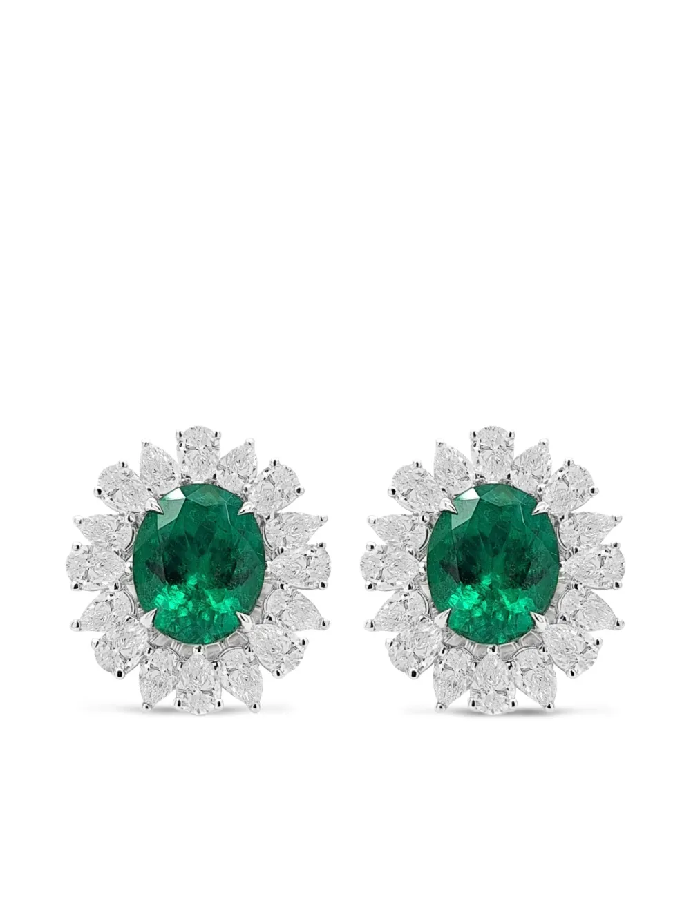 18K white gold emerald and diamond earrings
