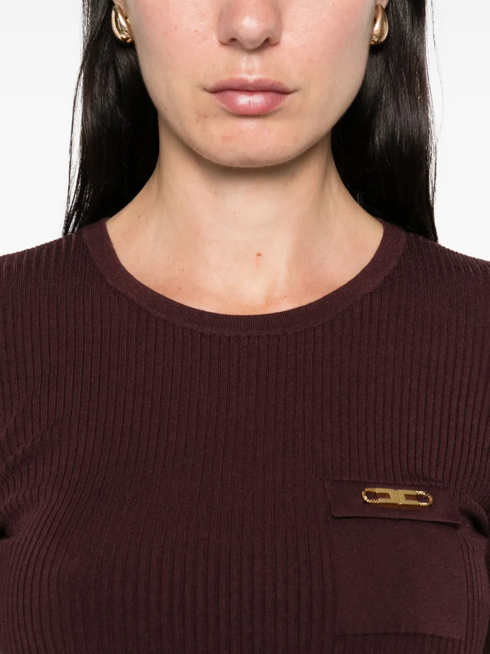 Elisabetta Franchi Geribbeld T-shirt Bruin