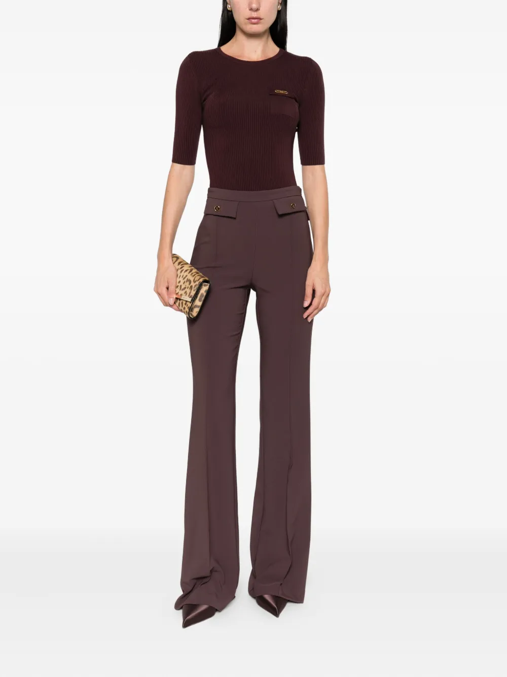 Elisabetta Franchi Geribbeld T-shirt Bruin