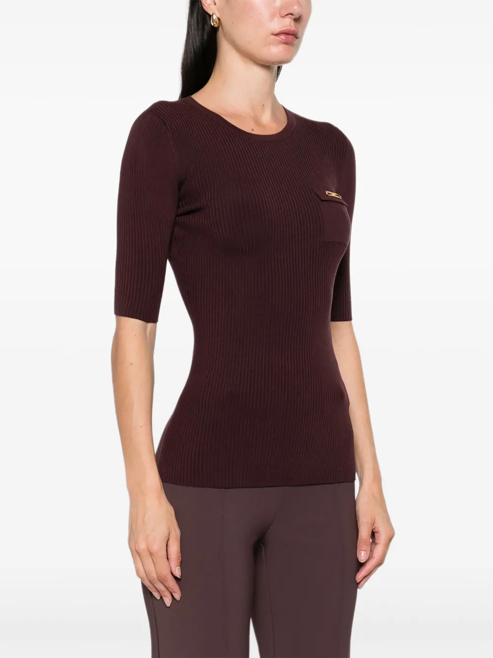 Elisabetta Franchi Geribbeld T-shirt Bruin