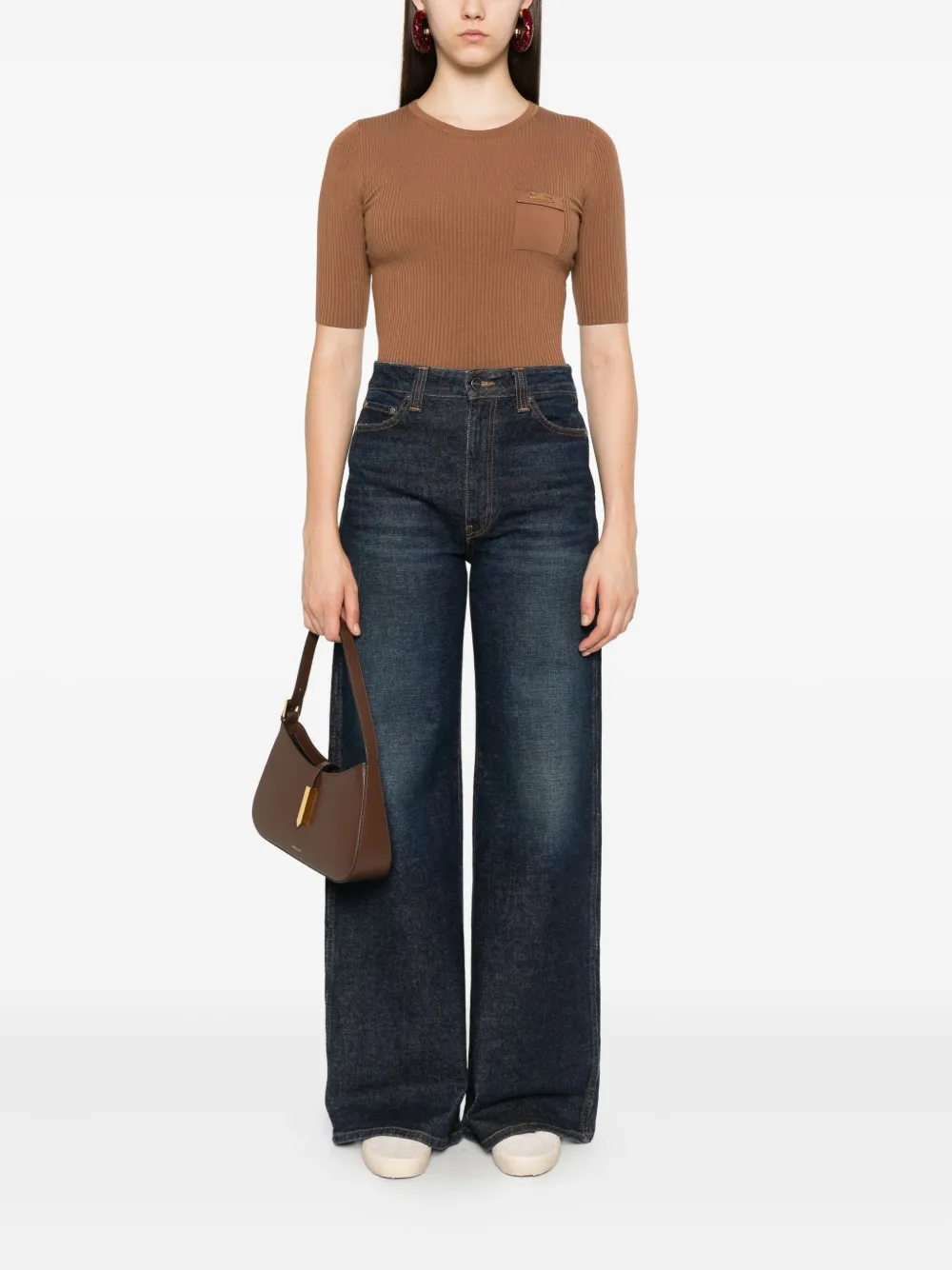 Elisabetta Franchi Geribbeld T-shirt Bruin