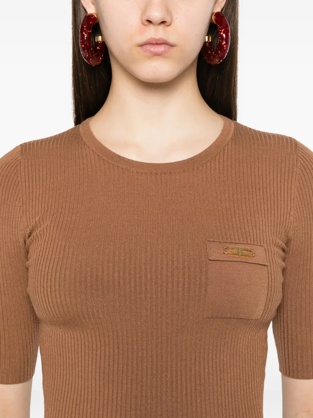 Elisabetta Franchi Geribbeld T-shirt Bruin
