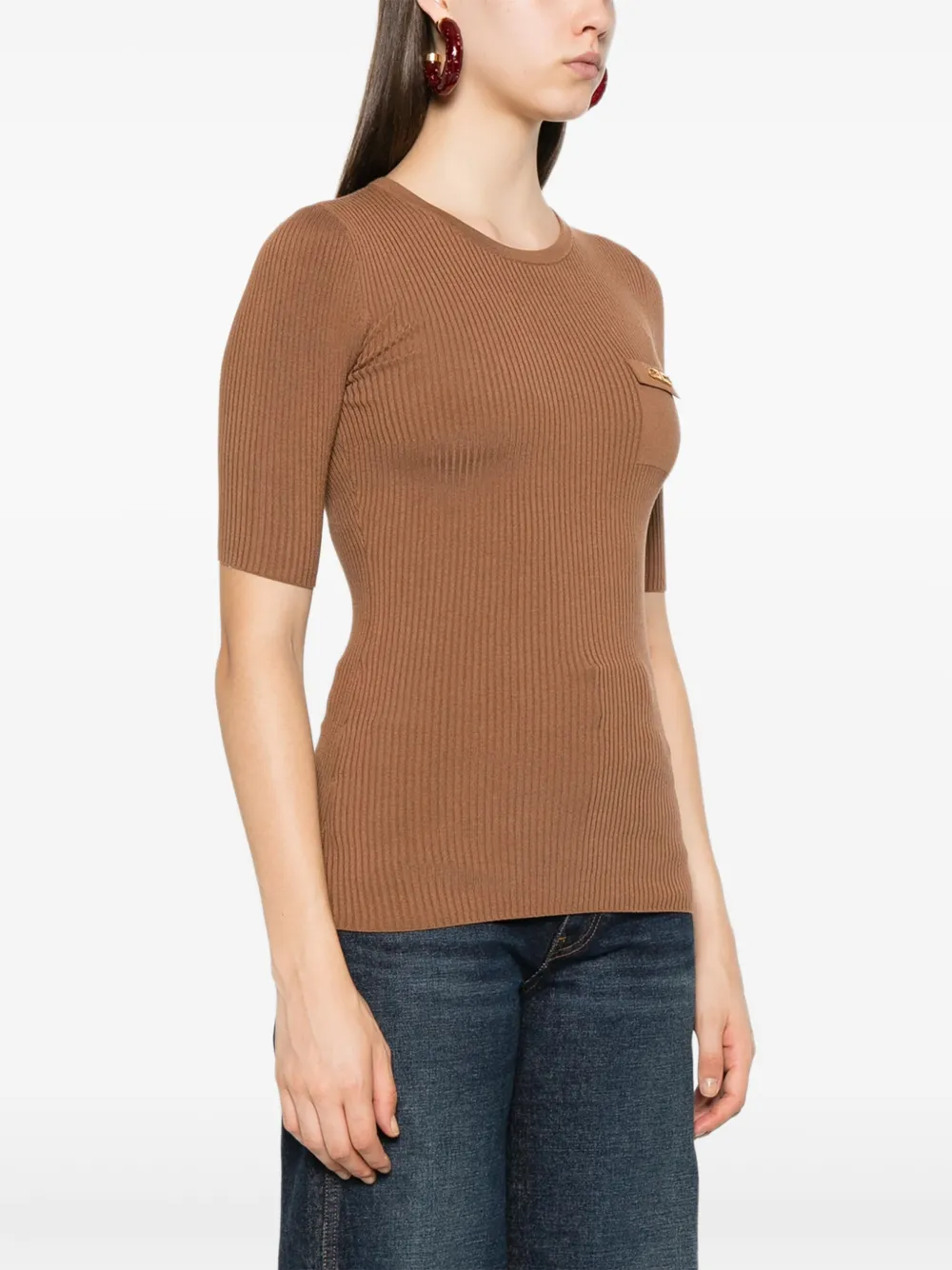 Elisabetta Franchi Geribbeld T-shirt Bruin