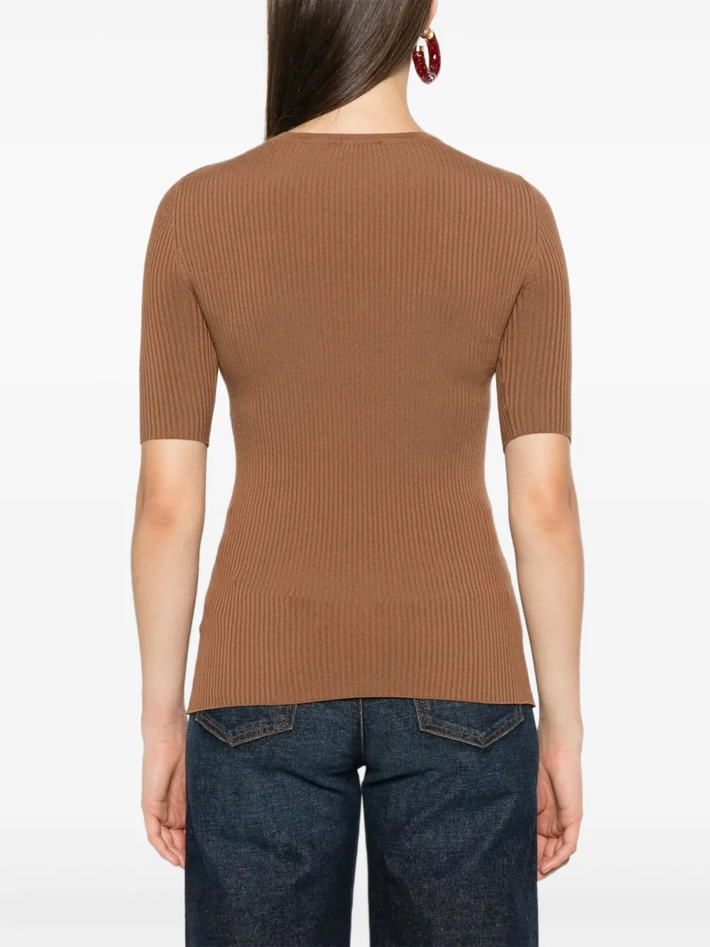 Elisabetta Franchi Geribbeld T-shirt Bruin