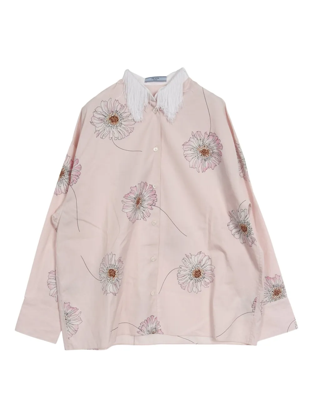 2010s floral-print fringe-collar blouse